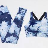 Women 2 Two Pieces Yoga Crop Tank Top Strappy Bra and High Waist Leggings Sports Outfit Workout Suit Set thumbnail-2