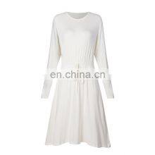 Manufacturers Wholesale Dress Drawstring Waist Solid Color Pocket Long-sleeved Dress thumbnail-2