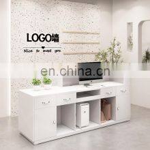 Custom Special Shapes Front Desk Wood Salon Counter Hotel Salon Spa Reception Desk for Sale thumbnail-4