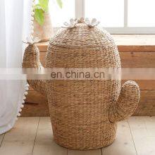 European Style Natural Water Hyacinth Cactus Hamper Laundry Storage Basket With Lid Best Price Vietnam Supplier thumbnail-3