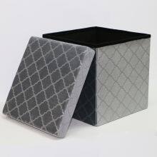 Foldable Storage Pressed Velvet Ottoman thumbnail-4