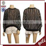 2016 White Black Stripe Fat Women Plus Size Long Sleeve Loose Knitted Blouse thumbnail-1