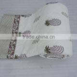 Indian Hand Block Print Pure White Kantha Cotton Quilt thumbnail-5
