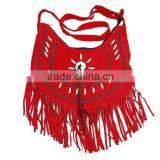Red Western Style Real Suede Leather Beaded Ladies Shoulder Hand Made thumbnail-1