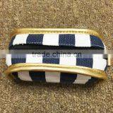Blue Stripe Printing Cotton Canvas Zipper Pouch Make Up Clutch Bag With Gold Edge thumbnail-2