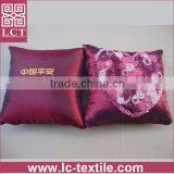 Supply High Quality Grade Satin Fabric Burgundy Color Flower Decorative Pillow With Custom Embroidery on Back(LCTP0132) thumbnail-1