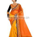 Orange Georgetter Saree With Embroidery thumbnail-1