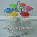 5pcs Transparent Glass Spice Jar Set With Metal Rack