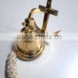 Polished Heavy Weight Brass Ship Bell With Holy Cross Hanger & Lanyard thumbnail-1