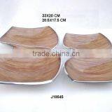 Two Compartment Cast Aluminium Enamel Bowl With Wood Finish Enamel