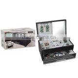 Black Leather Jewelry Box Watch Organizer Storage Case With Elegant Mirror thumbnail-4