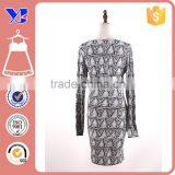 Fashion Fitted White Black Print Long Sleeve Cheap Price Strength Milk Silk Dress thumbnail-1