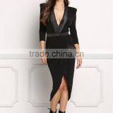 Sexy Black Structured Embossed V Plunge Dress American Girls Without Dresses Photos Names Of Ladies Western Designs HSD5473 thumbnail-1