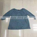 Women Long Sleeve Embroidery Slub Cotton T-shirt thumbnail-1