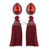 Bohemian Jewelry Big Crystal Gems With Tassel Drop Earrings for Women thumbnail-3