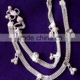 SILVER TONE Chain BELLS Payal ANKLETS Foot Bracelet PAIR thumbnail-1