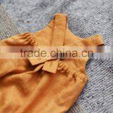 Lastest Baby Clothing Design Baby Girl Plain Mustard Linen Bodysuit With White Peter Pan Collar Girls Romper Wholesale thumbnail-2