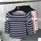 The New Dress Brought a Word Dew Shoulder Cultivate One's Morality Female Striped Shirt thumbnail-5