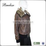 2014-2015 Stylish Women's pu Jacket Fake Brown Lamp Fur pu Jacket for Lady thumbnail-2