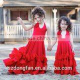 2017 New Arrive Little Girls Christmas Party Red Ruffle Twril Dress Pexi Girls Maxi Dresses thumbnail-2