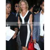 2017 Summer Fashion Short Sleeve White Black Contrast Color Bandage Celebrity Dresses for Women thumbnail-1