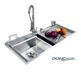 Guangdong Dongyuan Kitchenware 1190×500×220mm POSCO SUS304 Stainless Steel Double Bowl Handcraft Workstations Kitchen Sink (DY-HA606-1195022-R10)