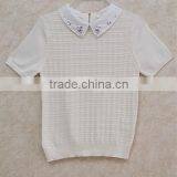 Girl Plaid Knitting Wear Shirt-collar Short Sleeve Sweater Pullover thumbnail-1