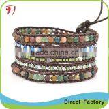 Blue Turquiose And Glow Glitterings 5 Wrap On Dark Blue Real Leather Bracelet thumbnail-1