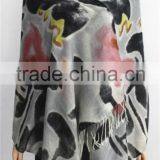 Simple Pattern Printed Wool Scarf With Tassel thumbnail-1