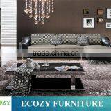 Half Fabric Half Leather Sofa, Mixed Leather and Fabric Sofa, Fabric and Leather Combination Sofas thumbnail-1