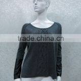 Women's Heavy Knitted Pullover With Cable and Leather Sleeve thumbnail-1