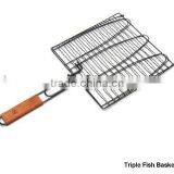Charcoal Companion Non-Stick Triple Fish Grilling Basket thumbnail-1