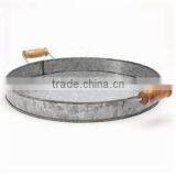 Wooden Handle Food Canister/Round Metal Serving Tray/Food Holder Beer Holder/Bar/Party Tray thumbnail-2