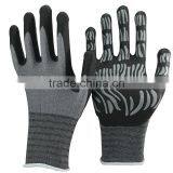 NMSAFETYanti Slip 13 Gauge Nylon and Spandex Liner Coated Balck Foam Nitrile and Grey Nitrile Stripes on Palm Safety Work Gloves thumbnail-1