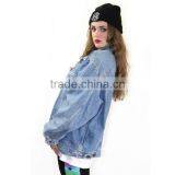 China Clothing Button Down Light Blue Blue Oversize Women Denim Jacket thumbnail-2