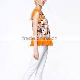 Promotional Top Quality Knitted Wear Popular Printed Ruffle Hem Model Women's Simple Blouse With Sleevless thumbnail-5