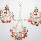 JADAU KUNDAN GOLD PLATED Dangler EARRINGS TIKA SET Real Look thumbnail-1