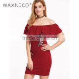Maxnegio Hot Sale Embroidery Flower off Shoulder Stylish Casual Dresses thumbnail-1