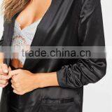 MGOO Custom Black Gathered Sleeves No Buttons Fashion Suit Blazers For Women Long Sleeves Loose Style thumbnail-4