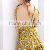 Sexy Backless Padded Print Summer Dress Women Summer v Neck Beach Dresses Boho Strap Yellow Short Dress thumbnail-3