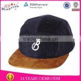 Navy Embroidery Logo Custom 5 Panel Corduroy Blank Cap thumbnail-1