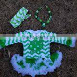 2015 New Baby Girls Shamrock Clover St.patrick Romper Tutu Dress With Macthing Necklace and Bows 3 Pieces Set thumbnail-1