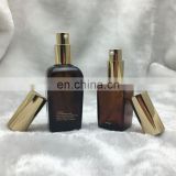 Cosmetic refillable amber square essential oil glass bottle with lotion pump sprayer 50ml 100ml