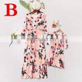 2019 New Fashion Floral Print Casual Mother and Daughter Matching Dress thumbnail-3