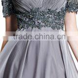 Autumn Style Elegant V-Neck Smooth Lace Short Sleeve Floor Length Evening Gown thumbnail-5