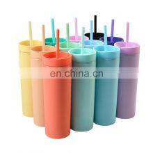 Wholesale 16oz Matte Acrylic, Skinny Tumbler Plastic Colorful Matt Cups With Lid And Straw/