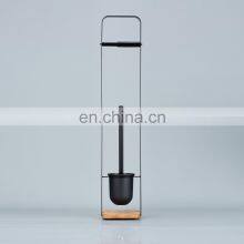 Multifunctional Powder Coating Black Bamboo Standing Toilet Roll And Toilet Brush Holder Set thumbnail-2