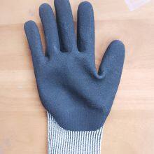 Hppe and Glassfibre 13 Gauge Knitted Sandy Latex Palm Coated Anti-cut Level 5 Safety Work Gloves for Workers thumbnail-2