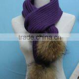 2016 Winter Newest Fashion 100% Real Raccon Fur Pompom Wool Knitted Women Crochet Scarf thumbnail-3