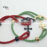 316 L Stainless Steel Colorful Cotton Rope String Leather Anchor Bracelet Fashion Jewelry Black Blue Green Red Purple Nylon Rope thumbnail-2